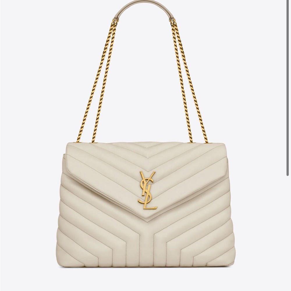 YSL MEDIUM LOULOU IN QUILTED LEATHER CREAM